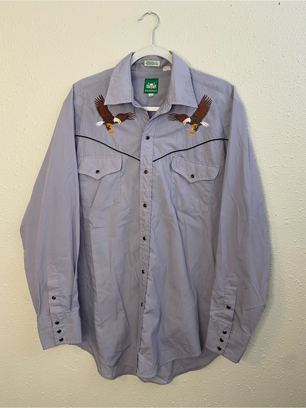 Embroidered Eagle Western Button-Down Shirt - Light Lavender Gray Pearl Snap